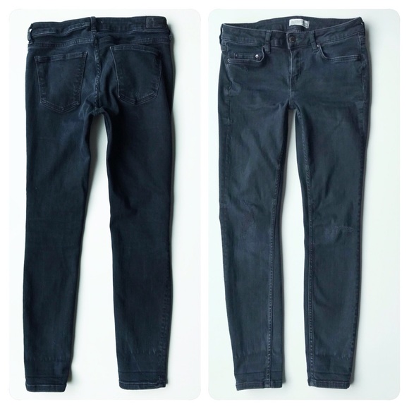 Zara Women Distressed Skinny Jeans Black Denim 4 - Picture 2 of 8